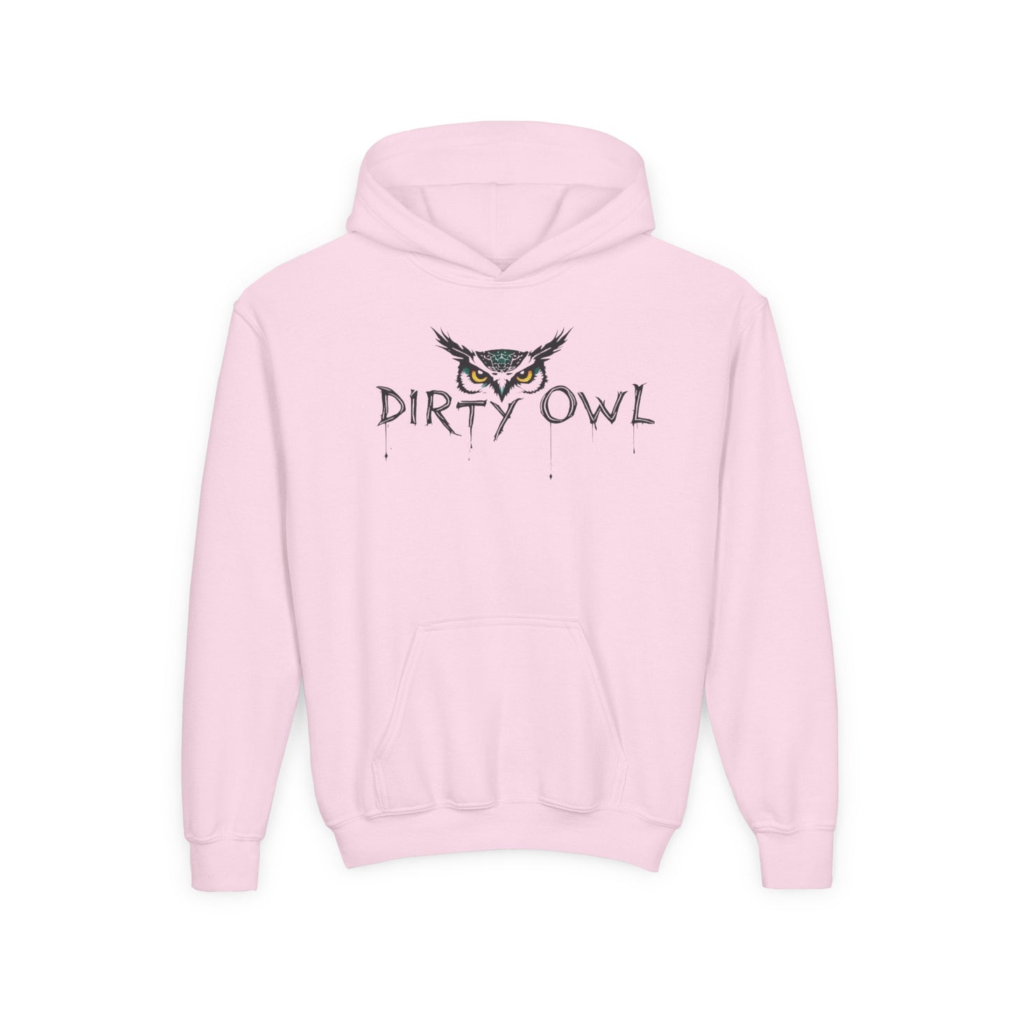 Youth Heavy Blend Hooded Sweatshirt - Dirty Owl Design with Retro Bike