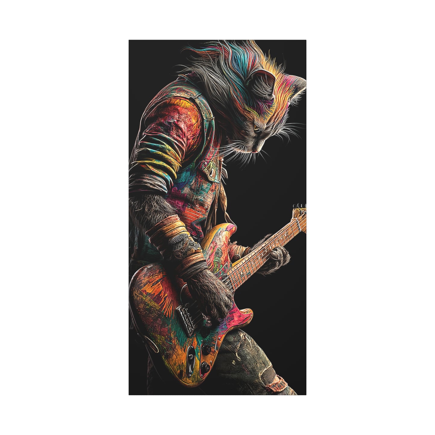 Colorful Cat Rock Star Canvas Art - 12" x 25"