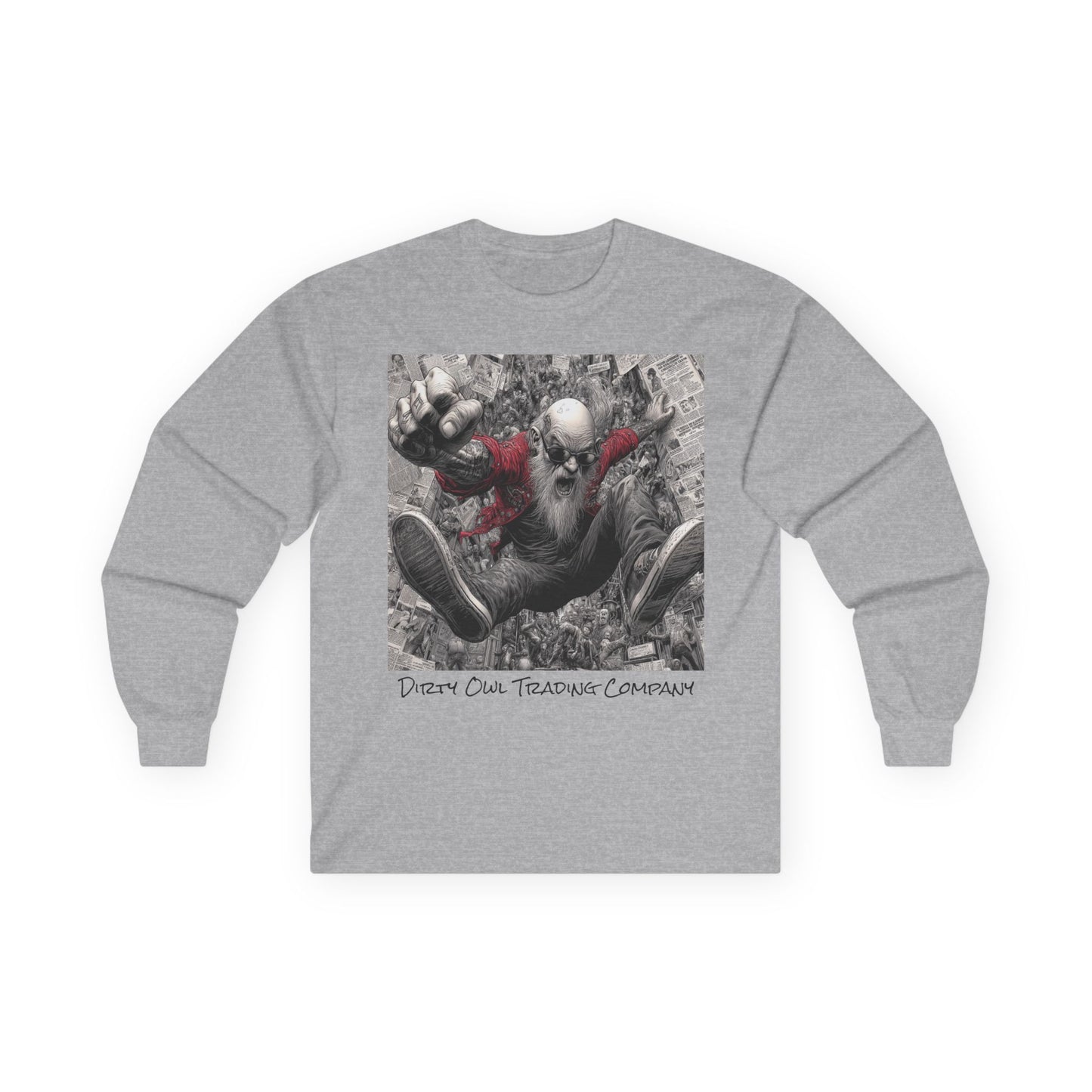 Long Sleeve Tee - Old School Biker Falling to the Crowd Design