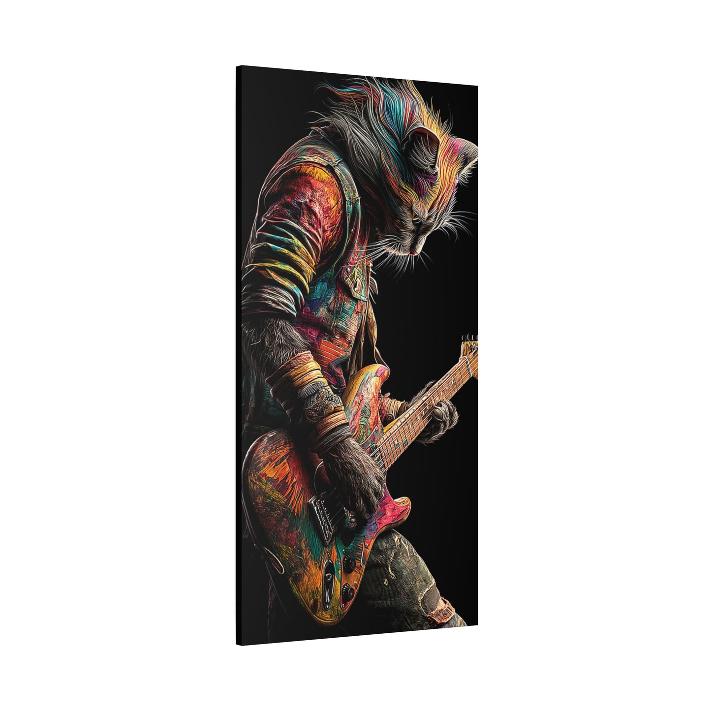 Colorful Cat Rock Star Canvas Art - 12" x 25"