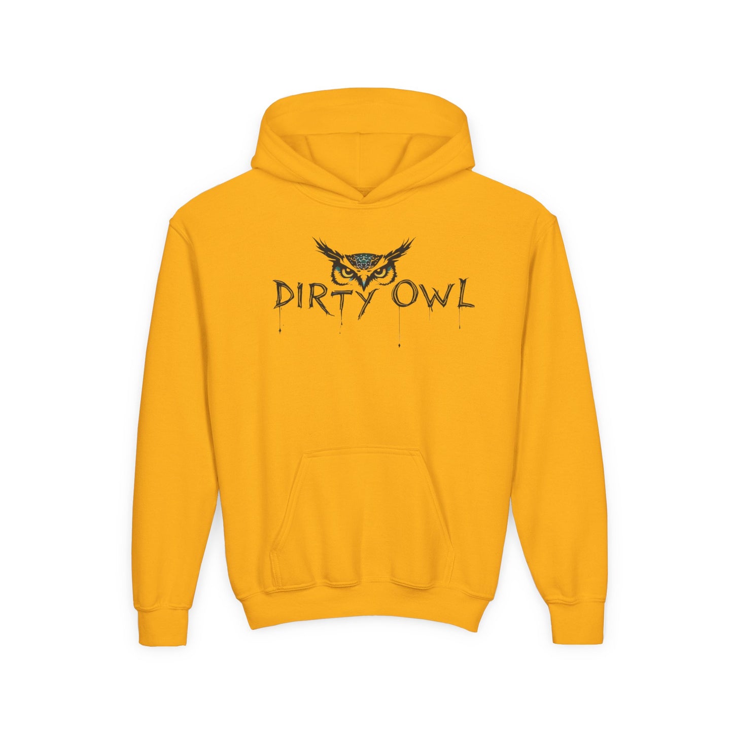 Youth Heavy Blend Hooded Sweatshirt - Dirty Owl Design with Retro Bike