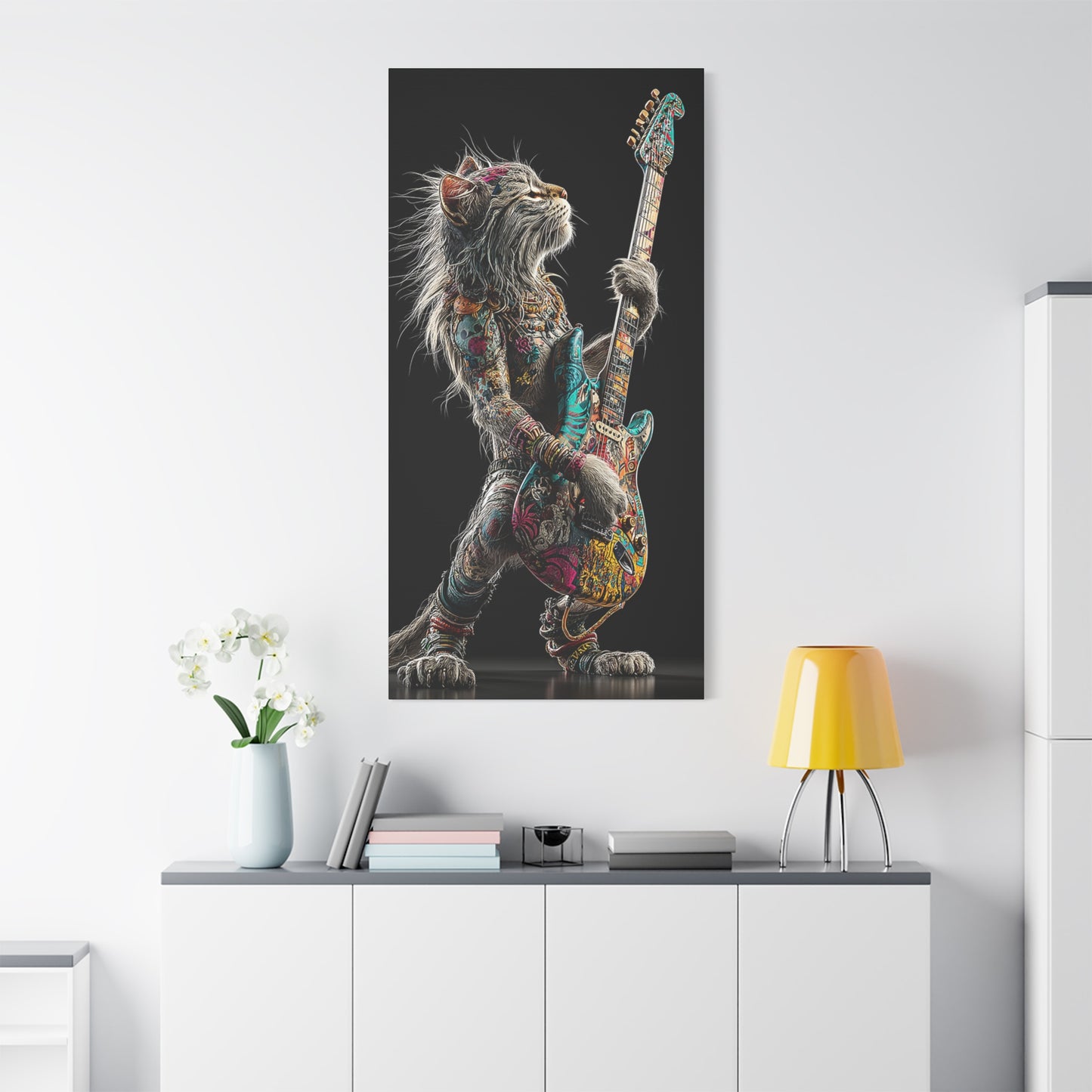Rocking Cat Canvas Art - Vibrant Music Decor for Cat Lovers