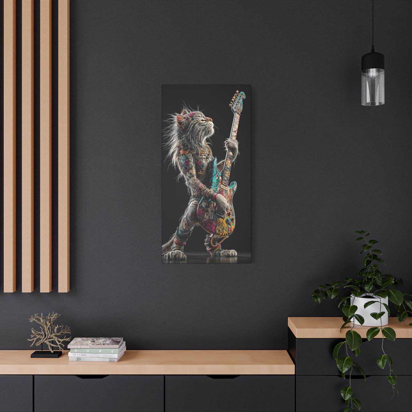 Rocking Cat Canvas Art - Vibrant Music Decor for Cat Lovers