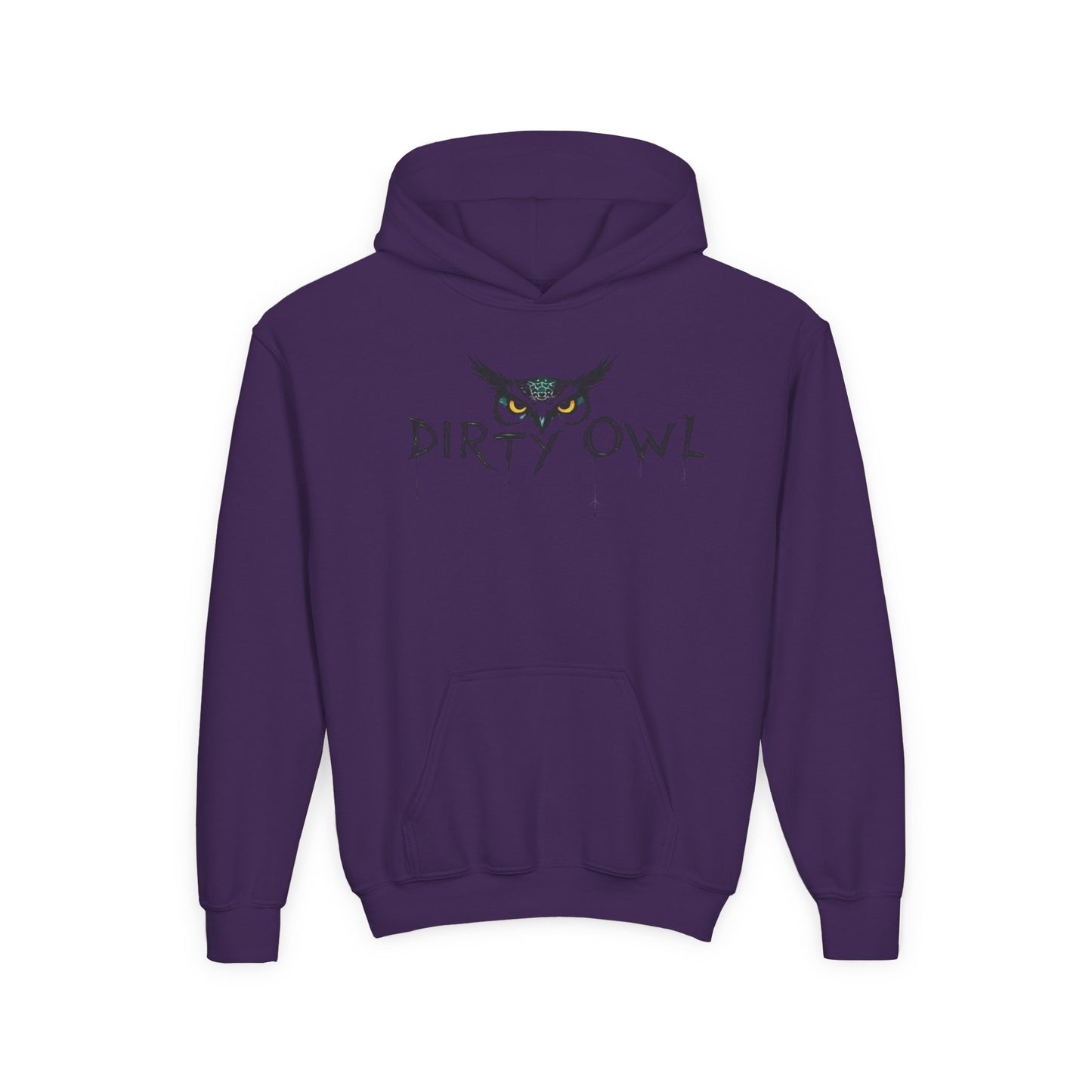 Youth Heavy Blend Hooded Sweatshirt - Dirty Owl Design with Retro Bike