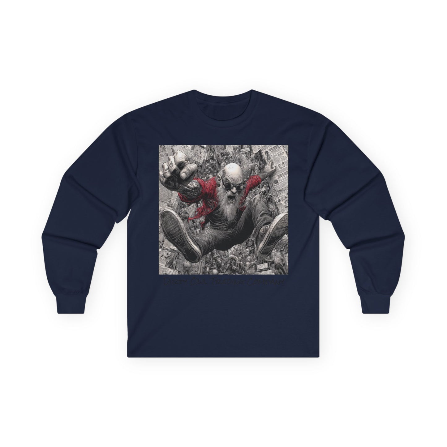 Long Sleeve Tee - Old School Biker Falling to the Crowd Design
