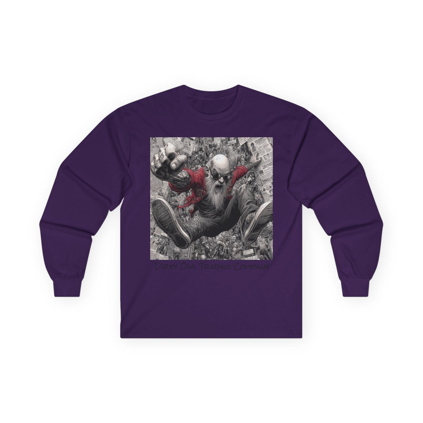 Long Sleeve Tee - Old School Biker Falling to the Crowd Design