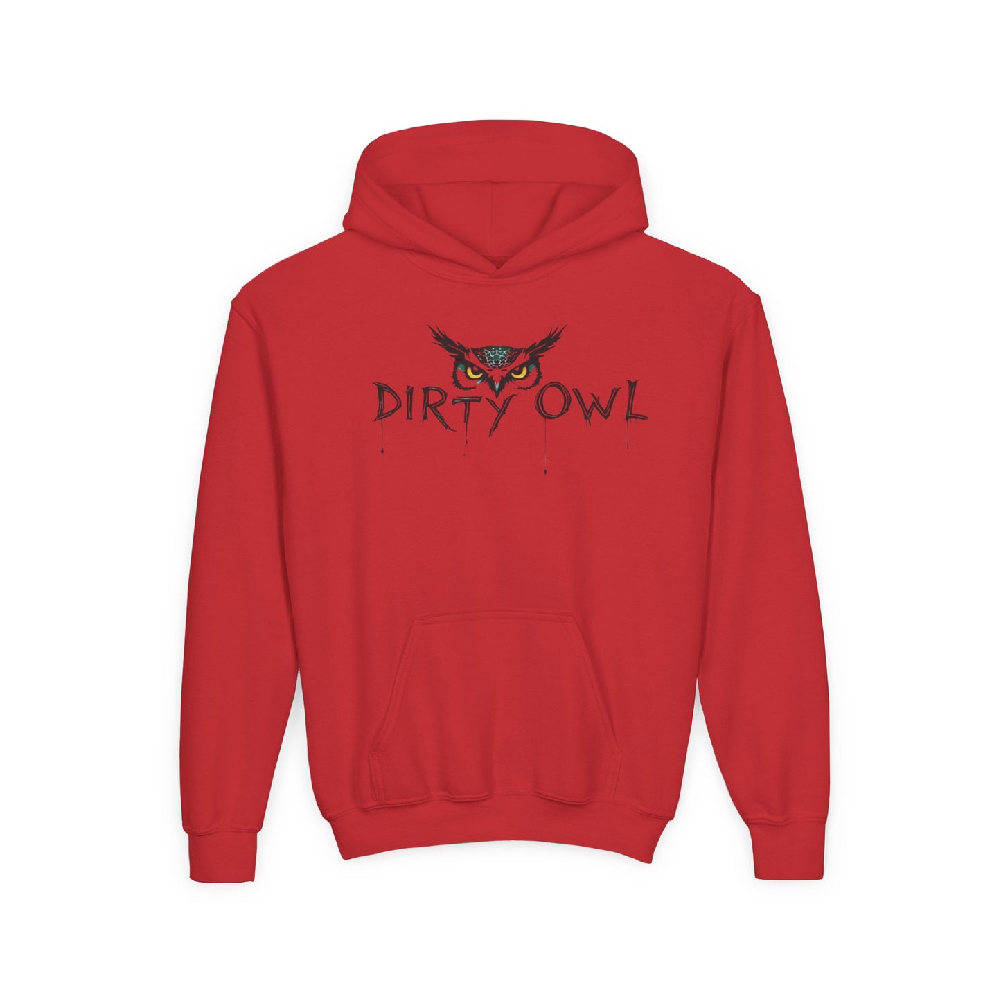 Youth Heavy Blend Hooded Sweatshirt - Dirty Owl Design with Retro Bike