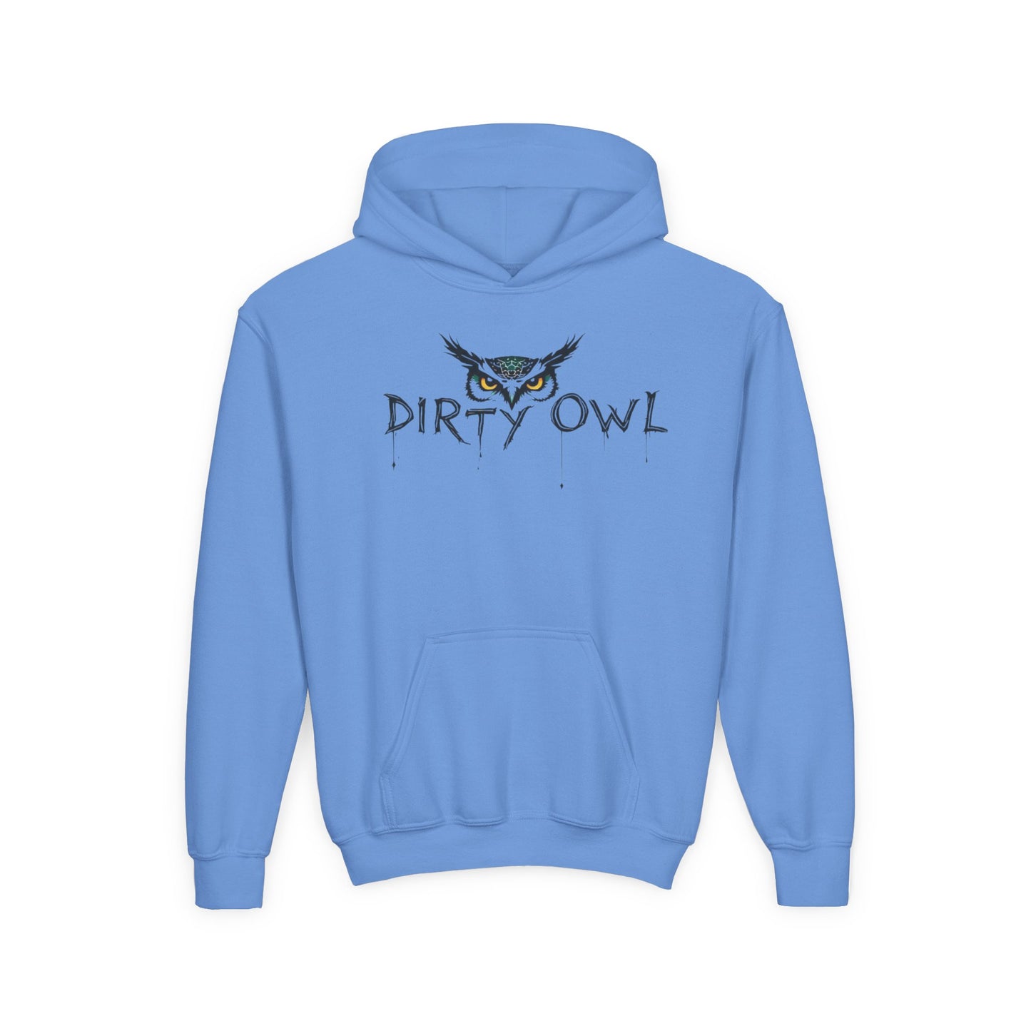 Youth Heavy Blend Hooded Sweatshirt - Dirty Owl Design with Retro Bike