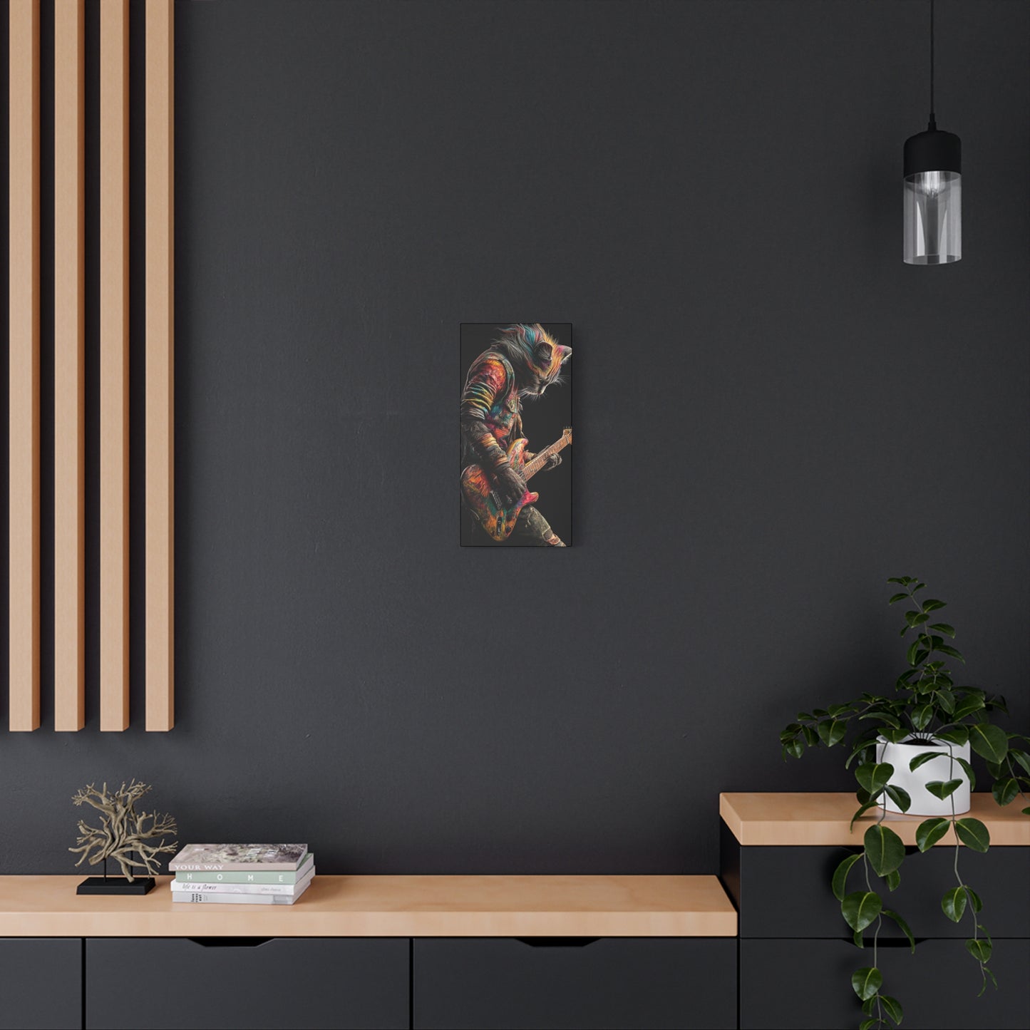 Colorful Cat Rock Star Canvas Art - 12" x 25"