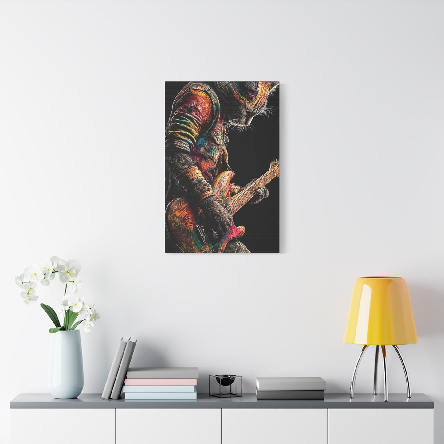 Colorful Cat Rock Star Canvas Art - 12" x 25"
