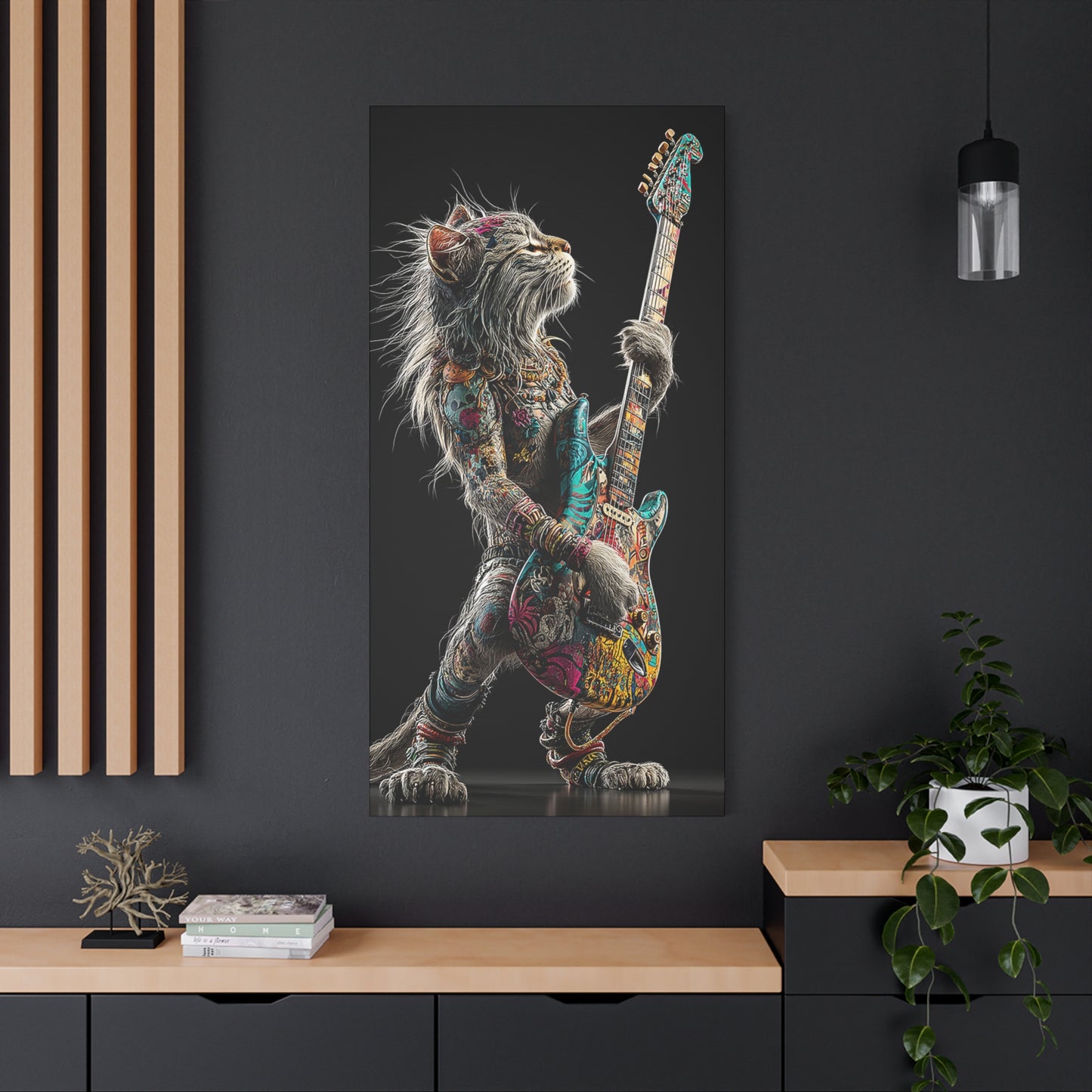 Rocking Cat Canvas Art - Vibrant Music Decor for Cat Lovers