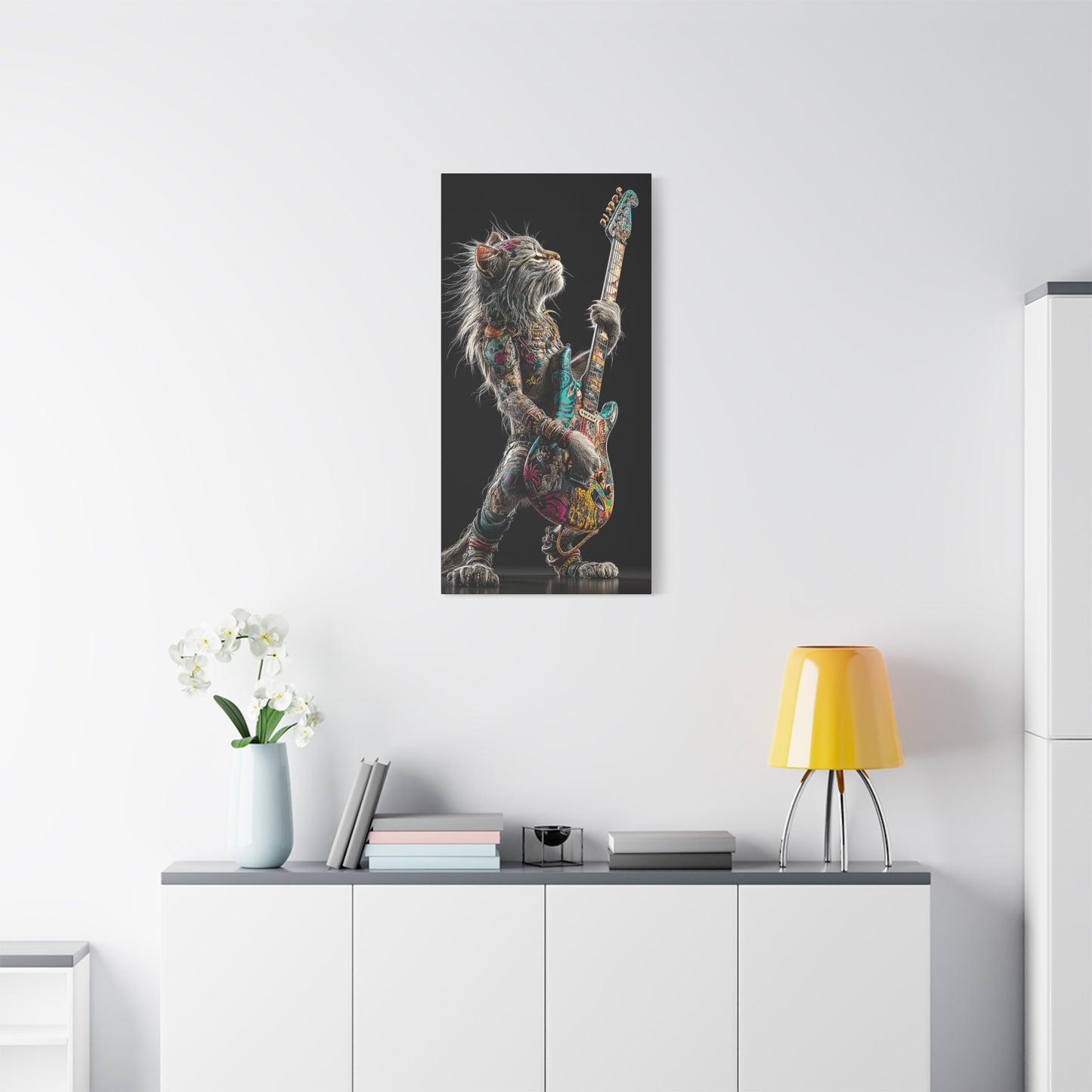 Rocking Cat Canvas Art - Vibrant Music Decor for Cat Lovers