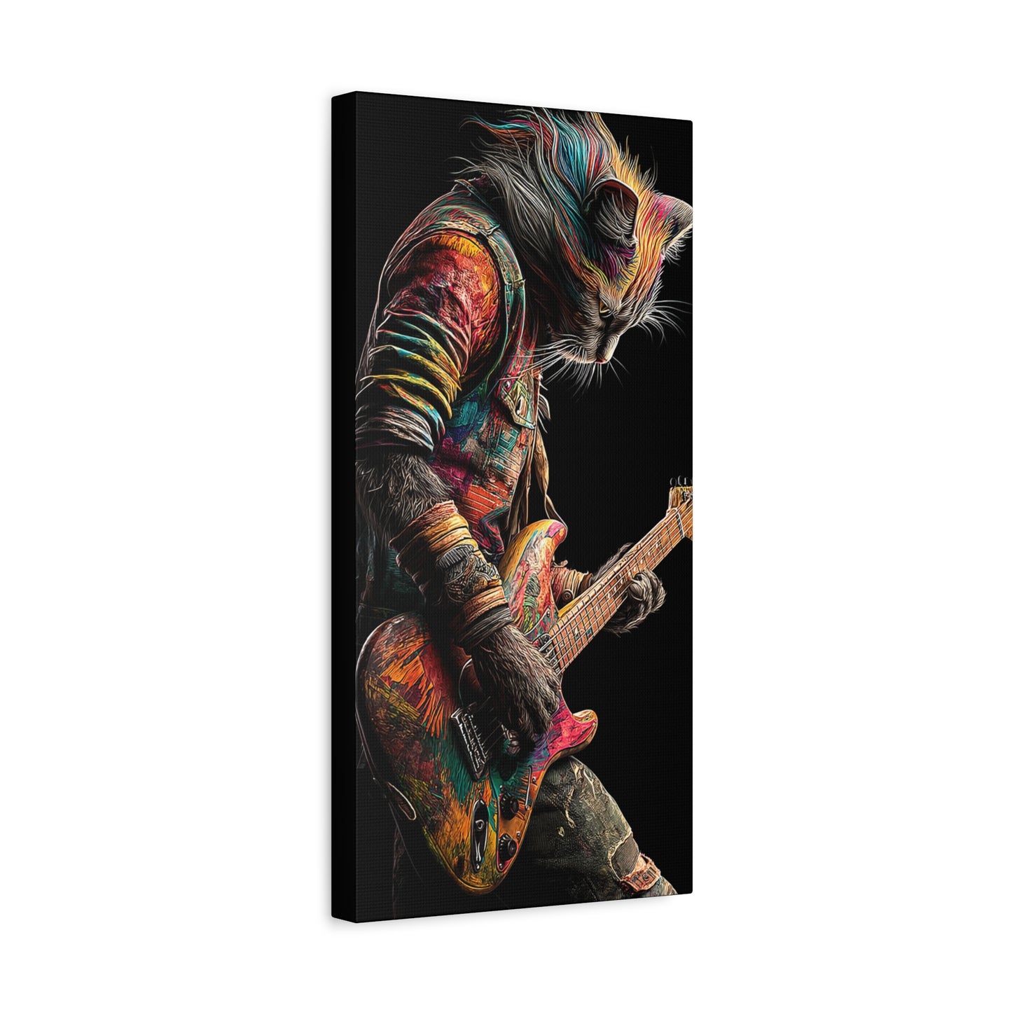 Colorful Cat Rock Star Canvas Art - 12" x 25"