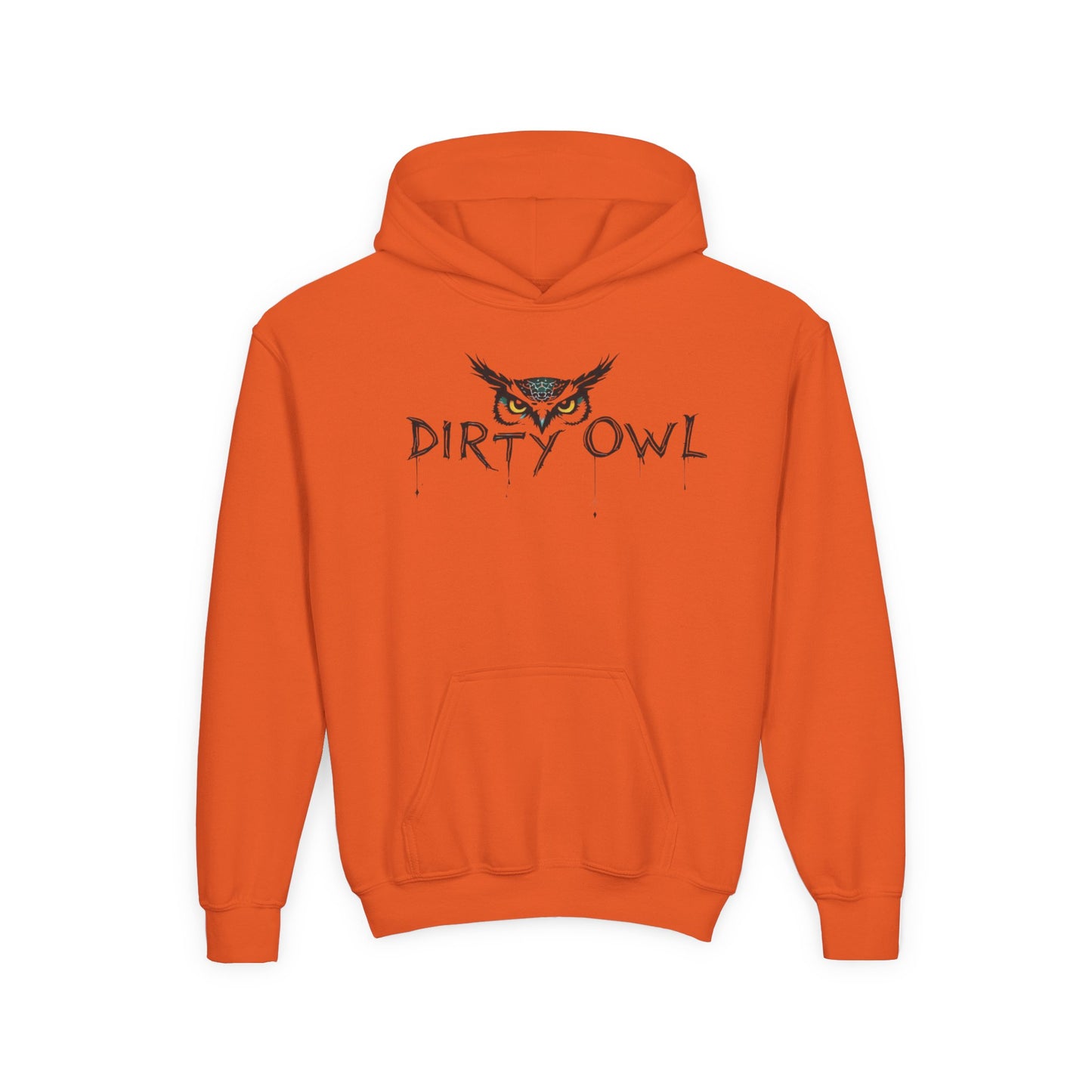 Youth Heavy Blend Hooded Sweatshirt - Dirty Owl Design with Retro Bike