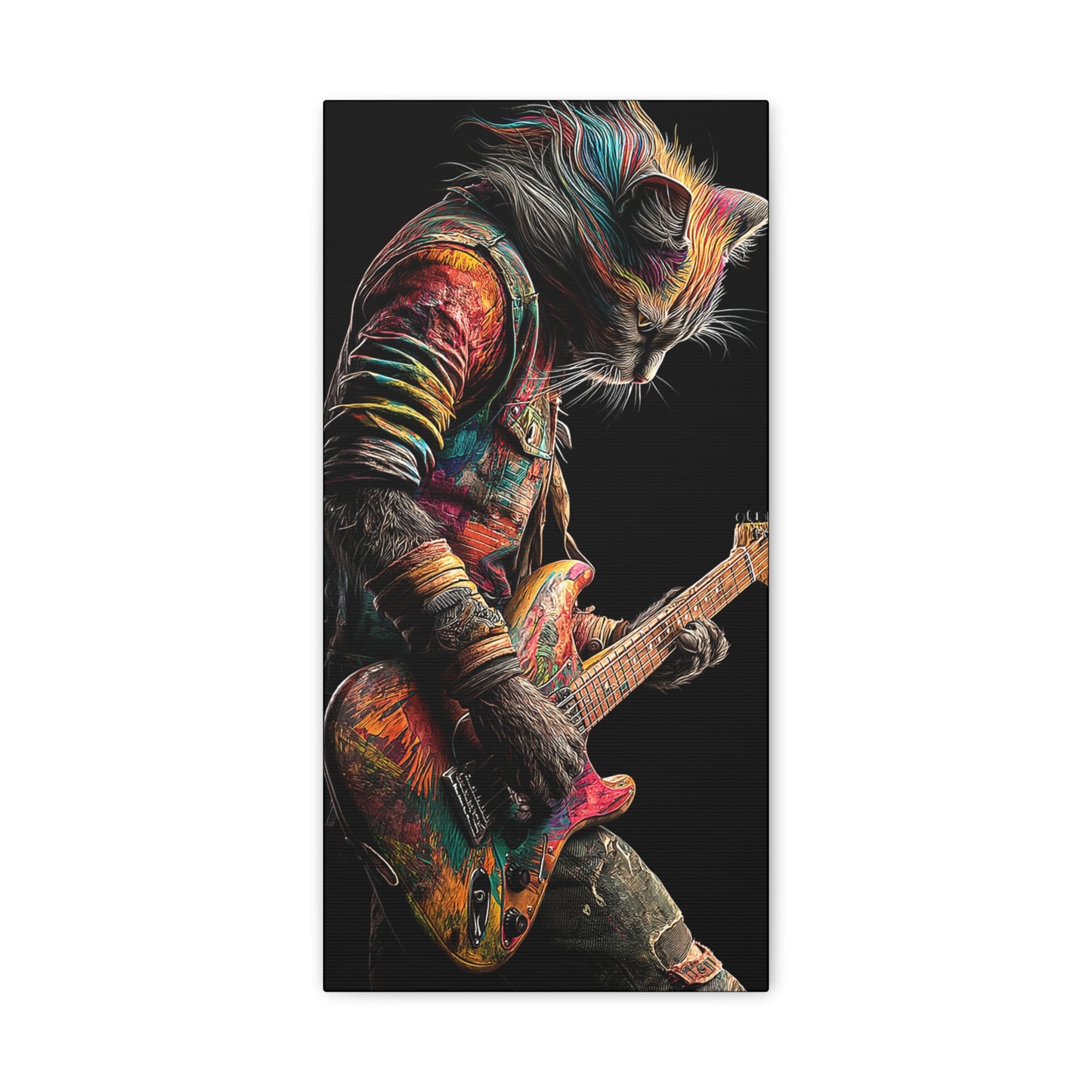 Colorful Cat Rock Star Canvas Art - 12" x 25"