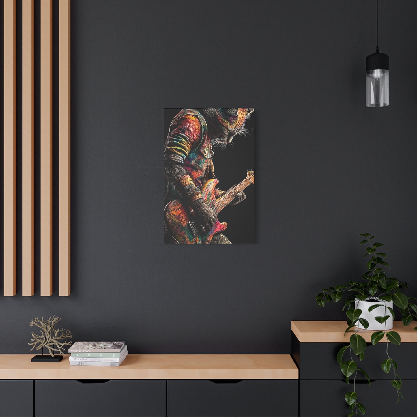 Colorful Cat Rock Star Canvas Art - 12" x 25"