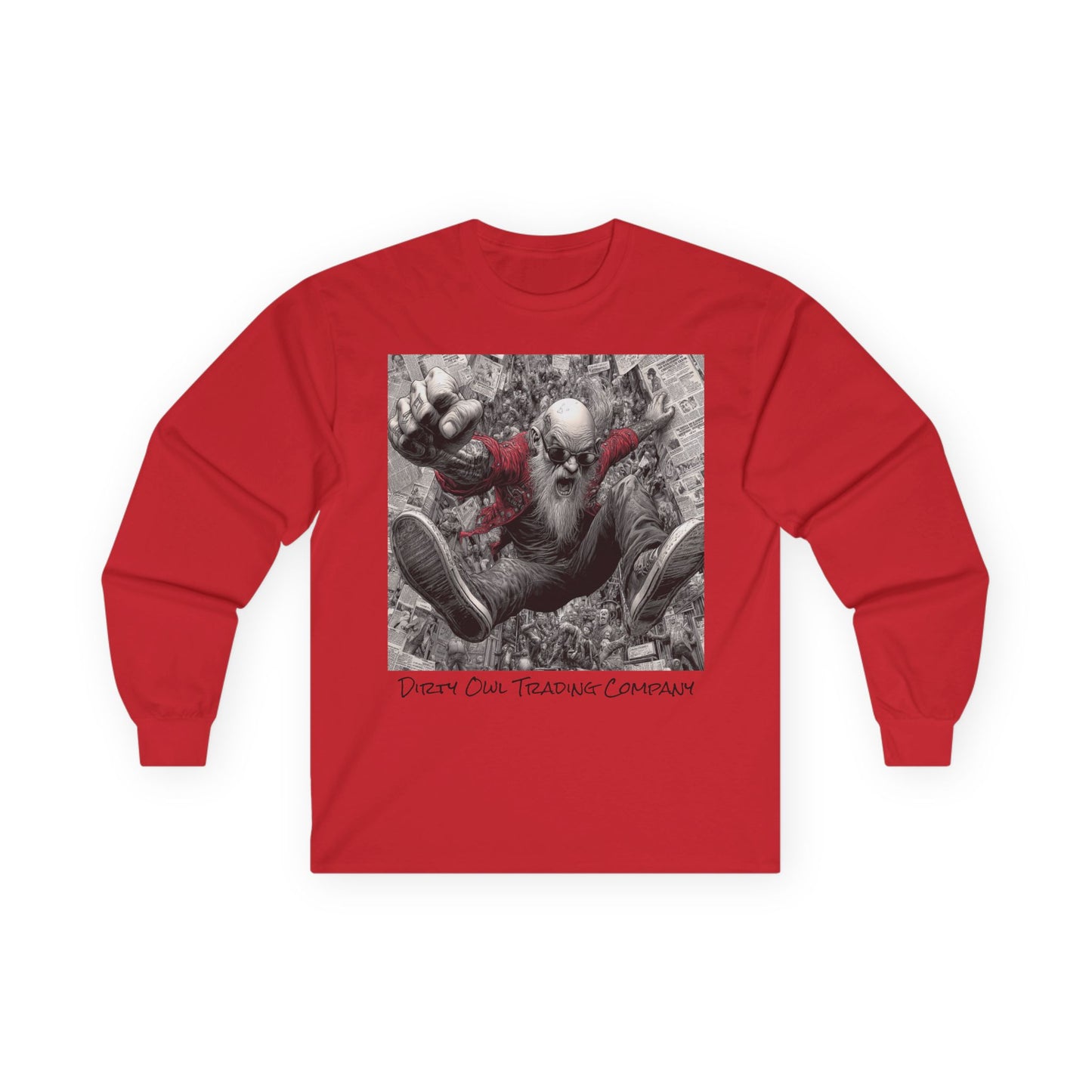 Long Sleeve Tee - Old School Biker Falling to the Crowd Design