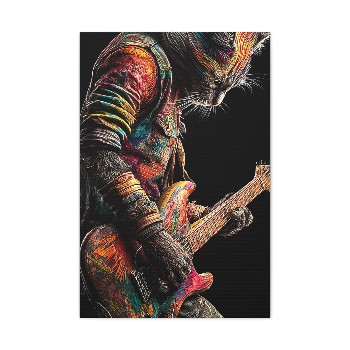 Colorful Cat Rock Star Canvas Art - 12" x 25"