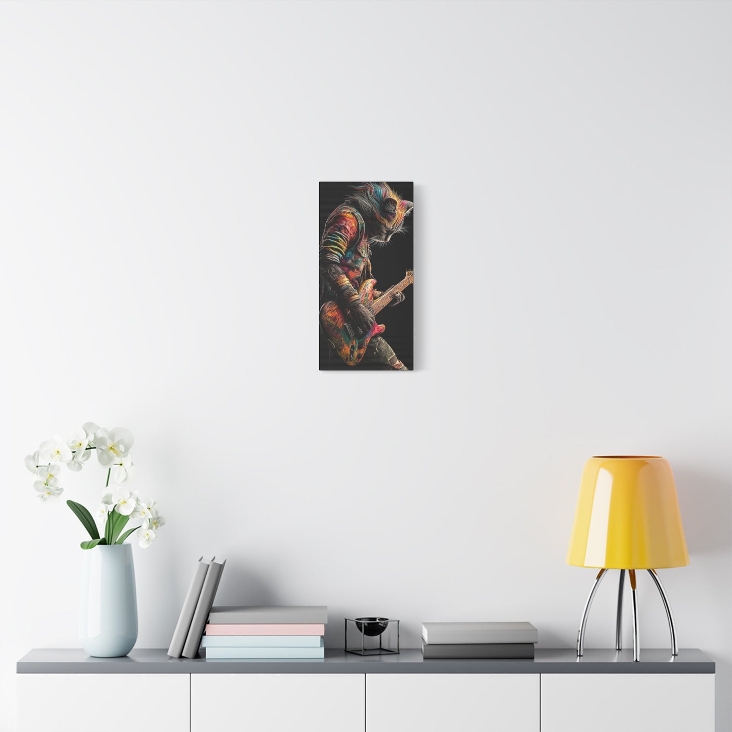 Colorful Cat Rock Star Canvas Art - 12" x 25"