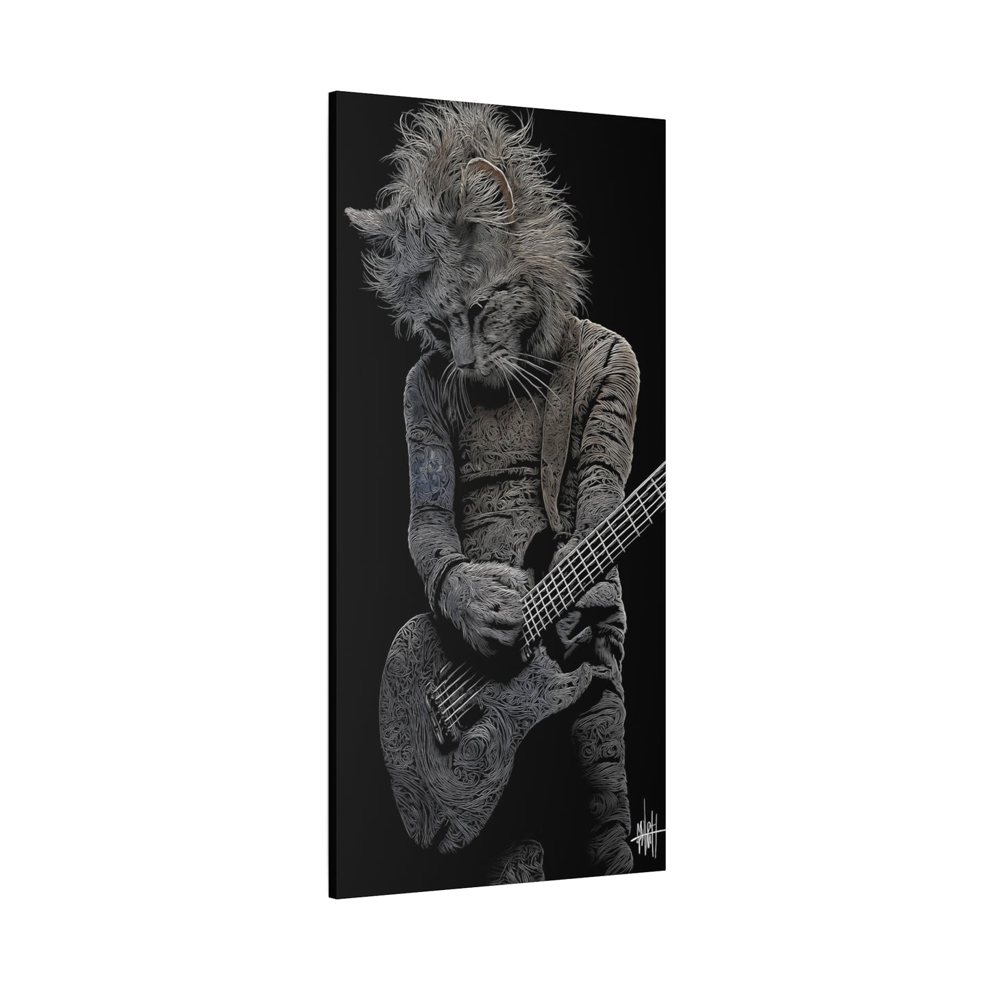 Lion Playing Guitar Canvas Wall Art - Unique Animal Artwork for Music Lovers