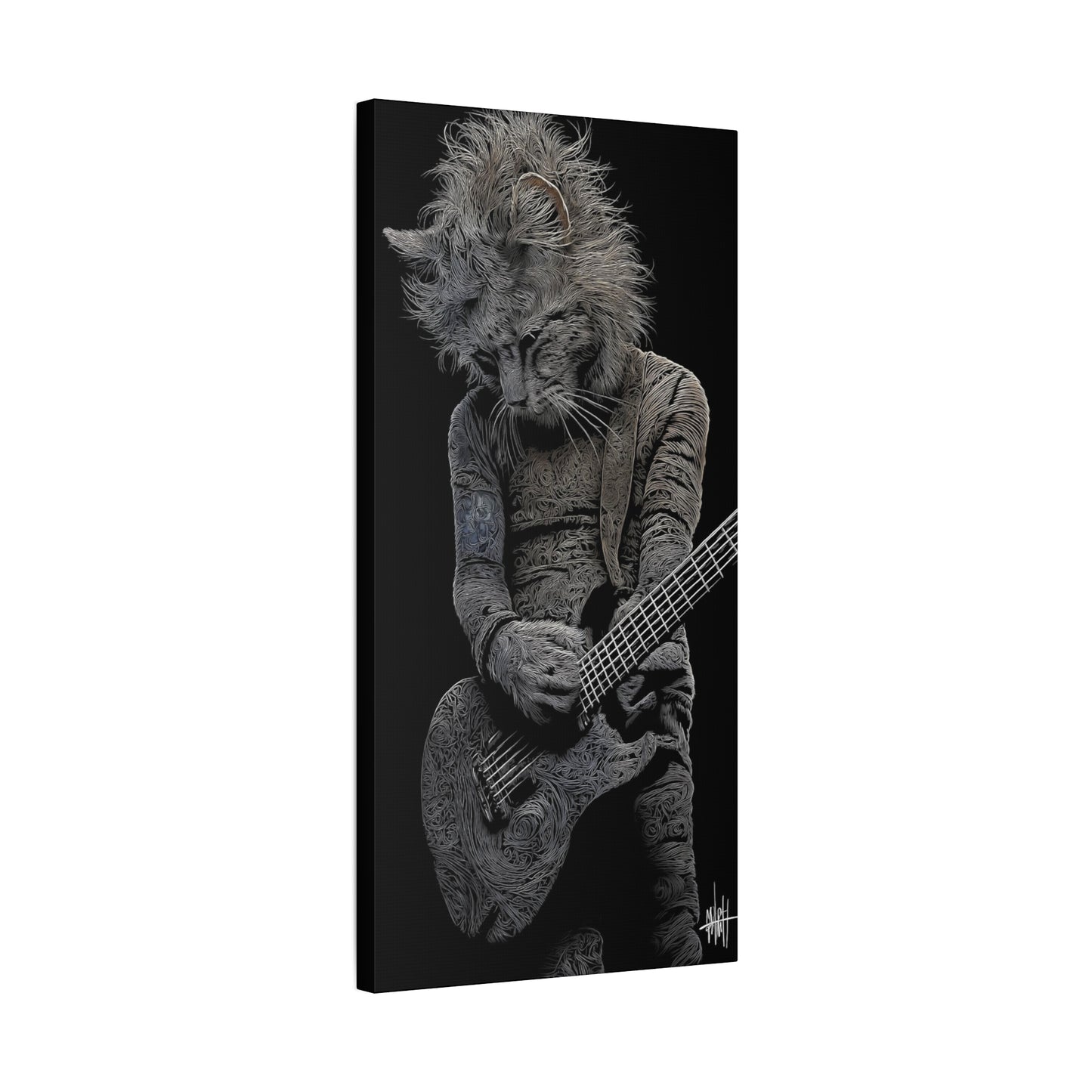 Lion Playing Guitar Canvas Wall Art - Unique Animal Artwork for Music Lovers