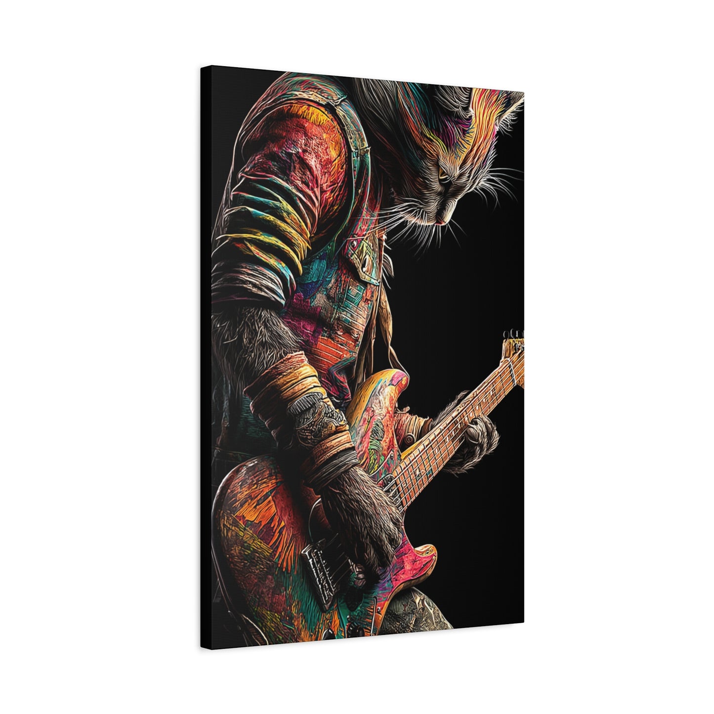 Colorful Cat Rock Star Canvas Art - 12" x 25"