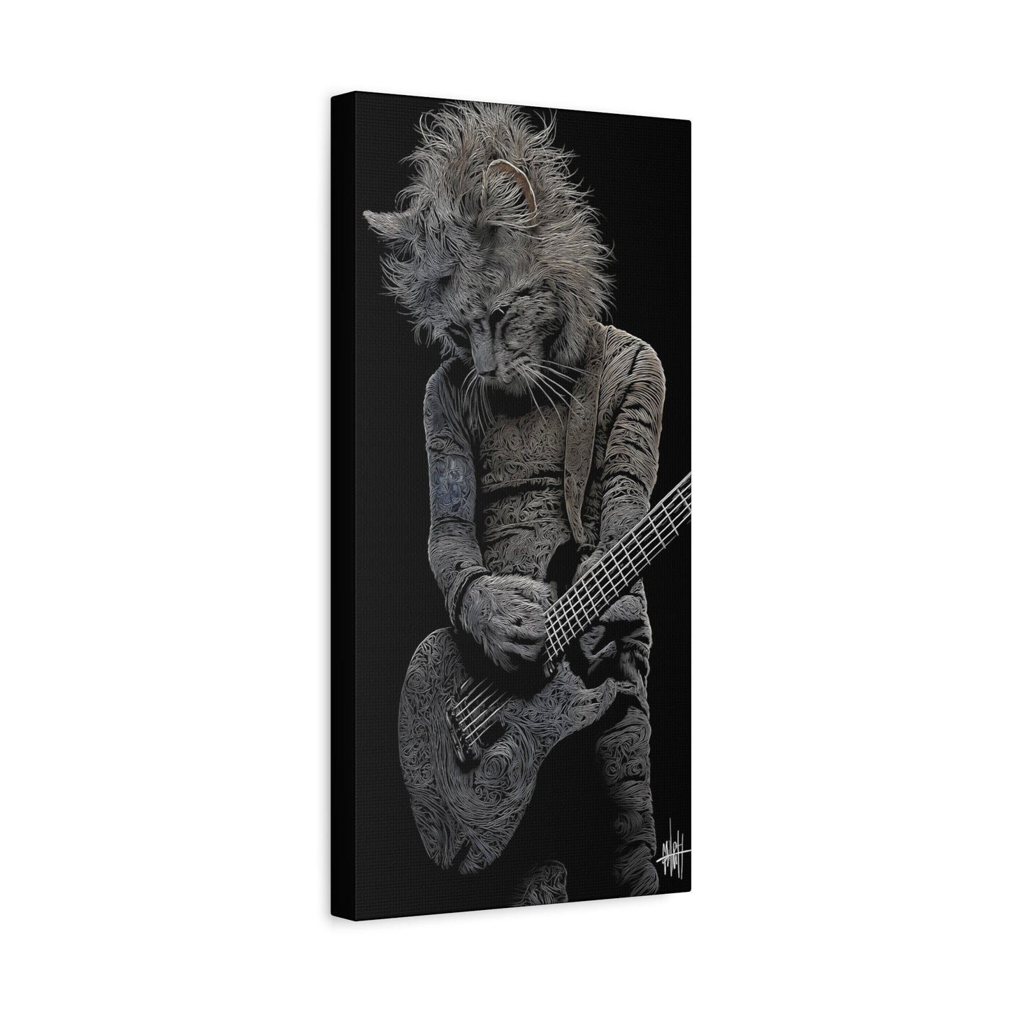 Lion Playing Guitar Canvas Wall Art - Unique Animal Artwork for Music Lovers
