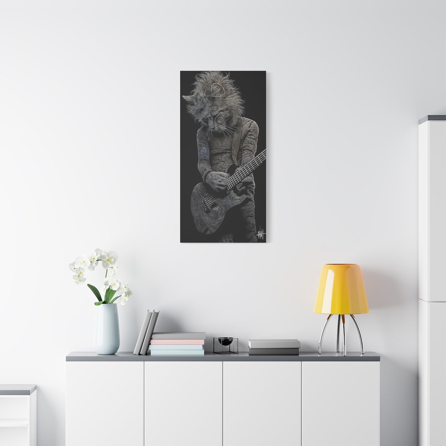 Lion Playing Guitar Canvas Wall Art - Unique Animal Artwork for Music Lovers