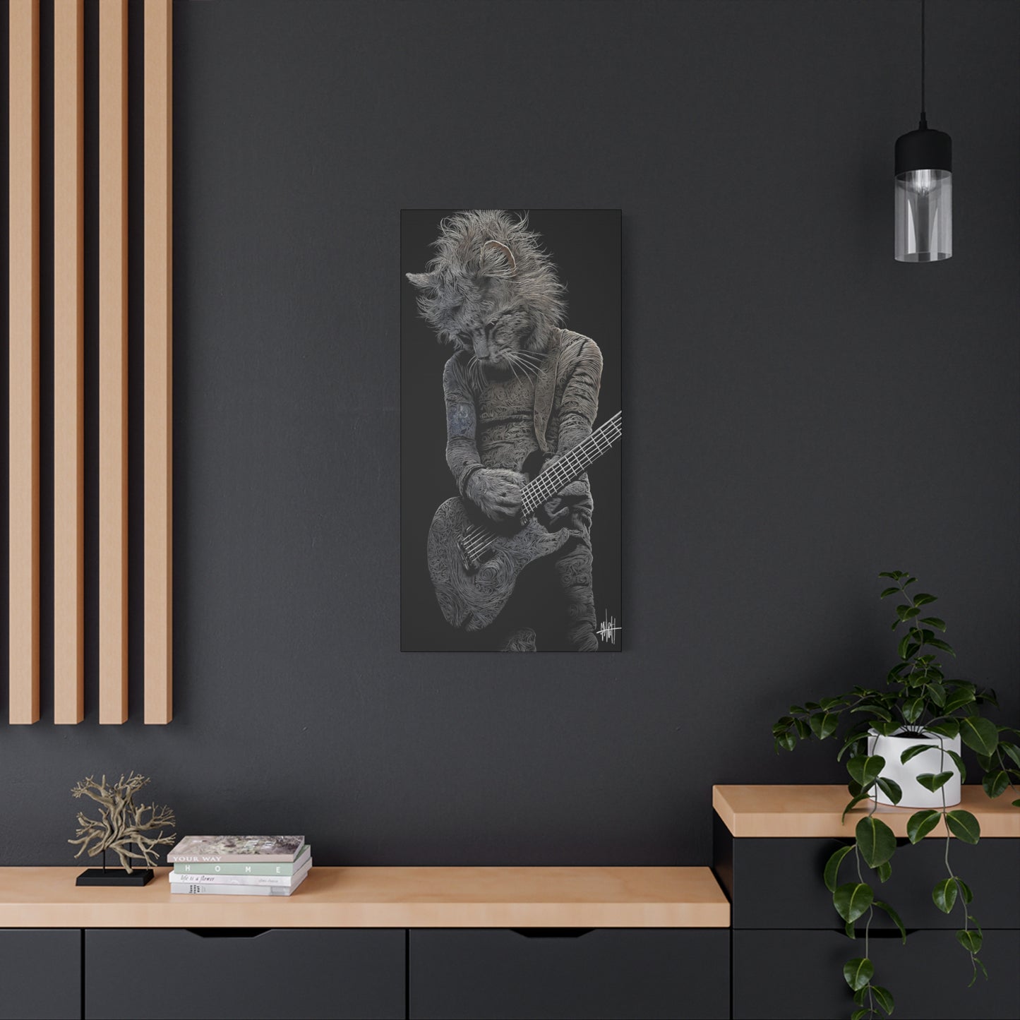 Lion Playing Guitar Canvas Wall Art - Unique Animal Artwork for Music Lovers