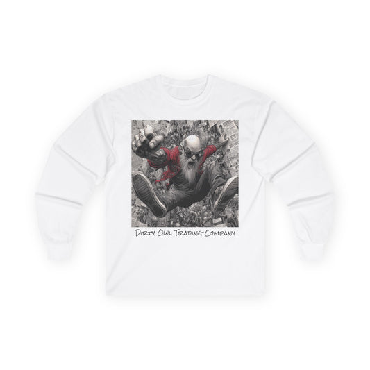Long Sleeve Tee - Old School Biker Falling to the Crowd Design