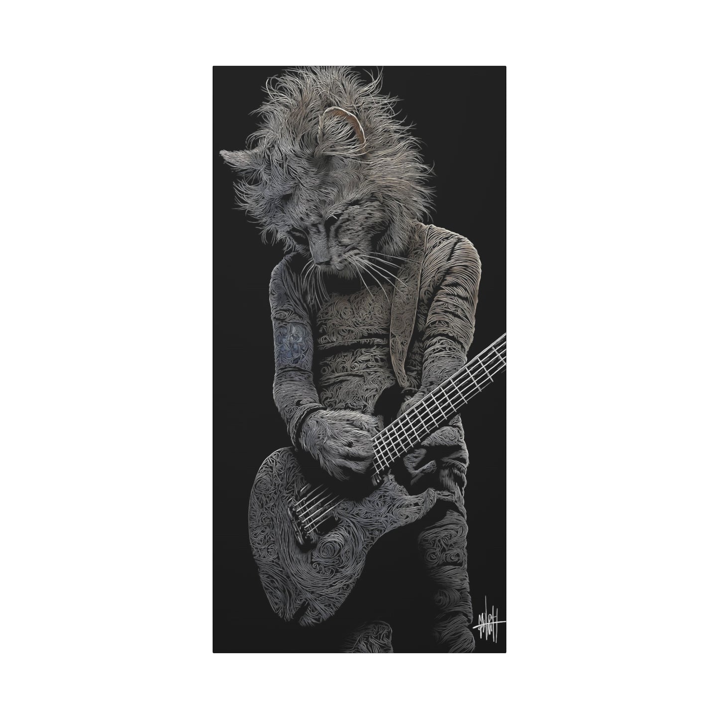 Lion Playing Guitar Canvas Wall Art - Unique Animal Artwork for Music Lovers